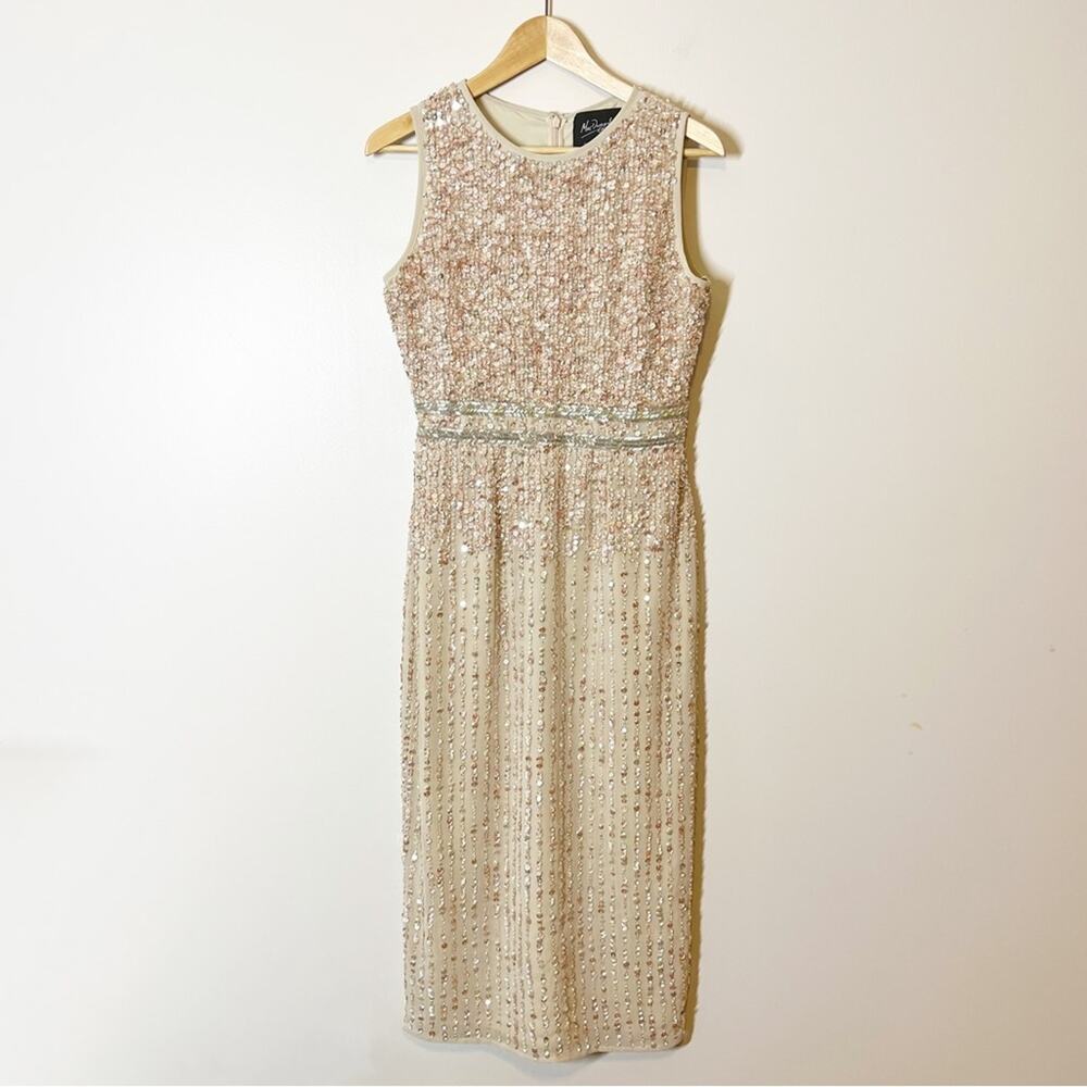 Mac Duggal Beaded Sleeveless High Neck Midi Sheath Dress Style #10509 Size 4 - Picture 6 of 11